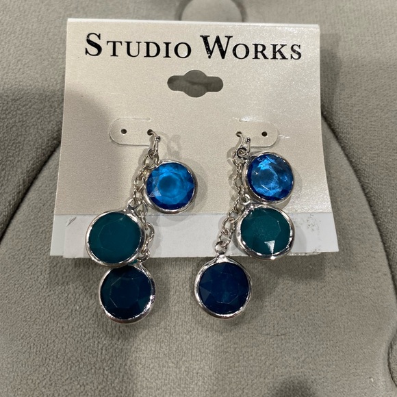 Studio Works Jewelry - Studio works pierced earrings, blue tone, silver tone, dangle NWT